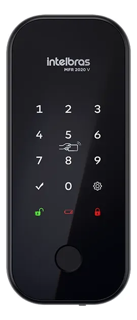 Fechadura digital Intelbras MFR 2020 V de sobrepor, preta, com teclado touch e leitor biométrico