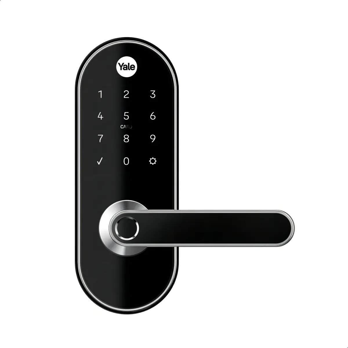 Fechadura digital Yale YMC 420W preto fosco, de embutir, com teclado touch e leitor biométrico na maçaneta